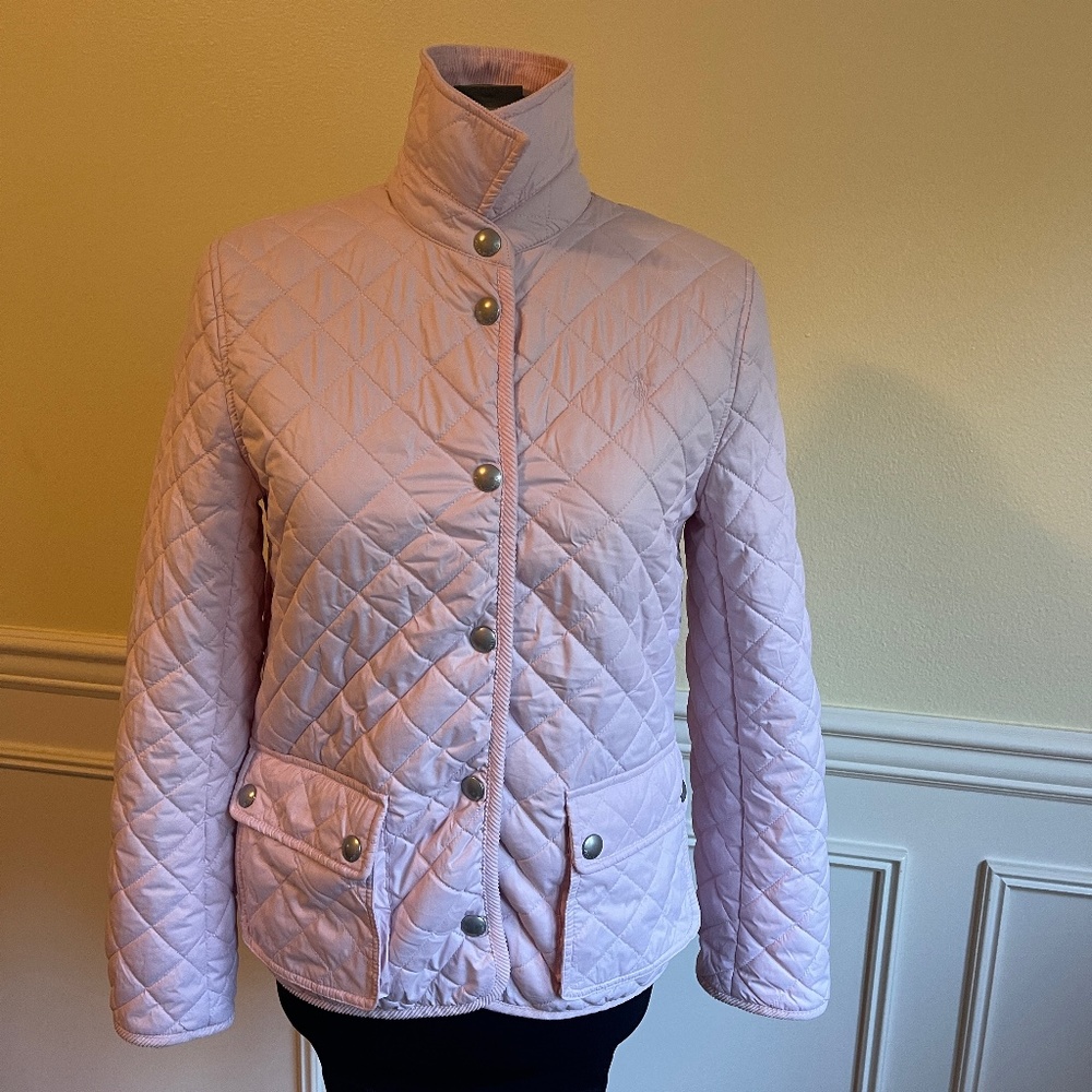 Polo Ralph Lauren Pink Quilted Barn Jacket Girls 16 Pockets Corduroy Snap Up EXC